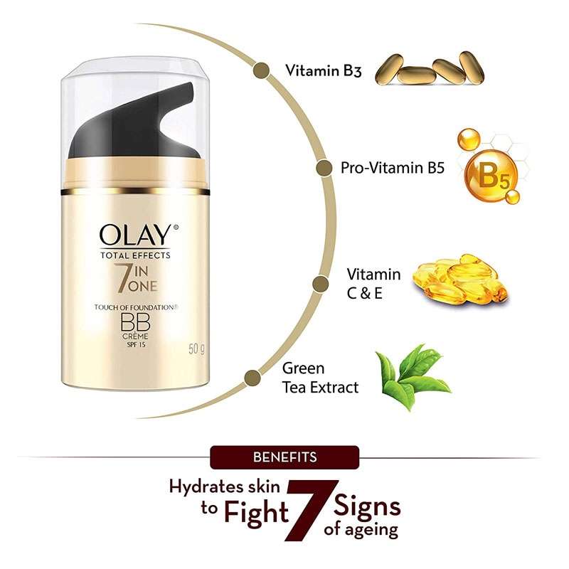 Olay BB Cream: Total Effects 7 in 1 Anti Ageing Touch of Foundation Moisturiser
(50gm) - Image 6